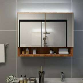 Shumee LED kopalniška omarica z ogledalom hrast 80x15x60 cm MDF