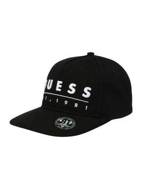 Bombažna bejzbolska kapa Guess črna barva - črna. Kapa s šiltom vrste fullcap iz kolekcije Guess. Model izdelan iz materiala z nalepko.