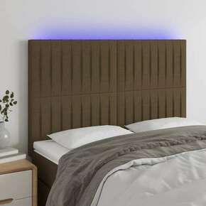 Greatstore LED posteljno vzglavje temno rjavo 144x5x118/128 cm blago