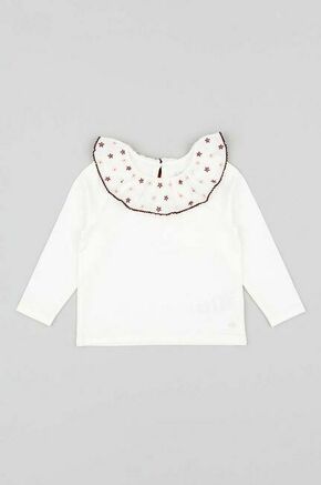 Otroška bluza zippy bela barva - bela. Otroški mikica iz kolekcije zippy. Model izdelan iz tkanine z dekorativnim vezenjem. Ima ovratnik.