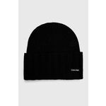 Volnena kapa Calvin Klein črna barva - črna. Kapa iz kolekcije Calvin Klein. Model izdelan iz enobarvnega materiala.