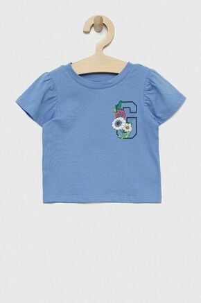 Otroška bombažna kratka majica GAP - modra. Otroške Lahkotna kratka majica iz kolekcije GAP. Model izdelan iz tanke