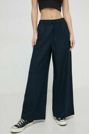 Lanene hlače Roxy črna barva - črna. Lahkotne hlače iz kolekcije Roxy. Model izdelan iz enobarvne tkanine. Model iz zračne tkanine z visoko vsebnostjo lanu.