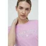 Kratka majica Columbia ženski, roza barva - roza. Kratka majica iz kolekcije Columbia. Model izdelan iz pletenine s potiskom.