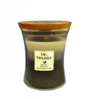 Woodwick dišeča sveča Trilogy Warm Woods