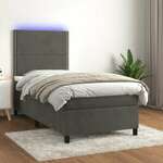 Greatstore Box spring postelja z vzmetnico LED temno siva 90x200 cm žamet