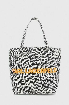 Bombažna torba Karl Lagerfeld - pisana. Velika nakupovalna torbica iz kolekcije Karl Lagerfeld. Model brez zapenjanja