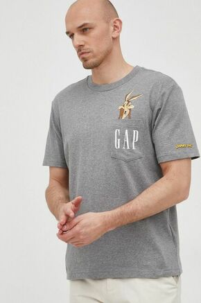 Bombažna kratka majica GAP siva barva - siva. Kratka majica iz kolekcije GAP. Model izdelan iz pletenine s potiskom.