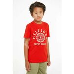 Otroška bombažna kratka majica Tommy Hilfiger rdeča barva - rdeča. Otroške kratka majica iz kolekcije Tommy Hilfiger. Model izdelan iz tanke, rahlo elastične pletenine.