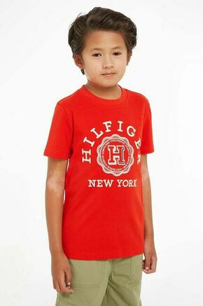 Otroška bombažna kratka majica Tommy Hilfiger rdeča barva - rdeča. Otroške kratka majica iz kolekcije Tommy Hilfiger. Model izdelan iz tanke
