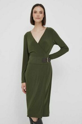 Obleka Lauren Ralph Lauren zelena barva - zelena. Obleka iz kolekcije Lauren Ralph Lauren. Model izdelan iz elastične pletenine. Zaradi vsebnosti poliestra je tkanina bolj odporna na gubanje.