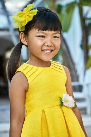 Otroška obleka Mayoral rumena barva - rumena. Otroška Obleka iz kolekcije Mayoral. Nabran model izdelan iz enobarvne tkanine.