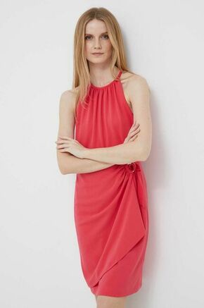 Obleka Dkny roza barva - roza. Obleka iz kolekcije Dkny. Model izdelan iz elastične pletenine. Zaradi vsebnosti poliestra je tkanina bolj odporna na gubanje.