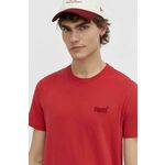 Bombažna kratka majica Superdry moški, rdeča barva - rdeča. Kratka majica iz kolekcije Superdry, izdelana iz tanke, elastične pletenine. Model iz zračne bombažne tkanine.