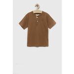 Otroška bombažna kratka majica Abercrombie &amp; Fitch rjava barva - rjava. Otroške lahkotna majica iz kolekcije Abercrombie &amp; Fitch, izdelana iz izjemno udobne pletenine. Model iz mehke in na otip prijetne tkanine.