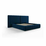 Temno modra oblazinjena zakonska postelja s prostorom za shranjevanje in letvenim dnom 160x200 cm Gina – Milo Casa