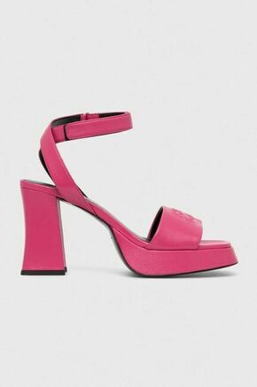 Usnjeni sandali HUGO Vicky roza barva