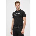 Kratka majica Guess moški, črna barva - črna. Lahkotna kratka majica iz kolekcije Guess, izdelana iz pletenine, prijetne na otip. Model iz izjemno udobne tkanine z visoko vsebnostjo bombaža.