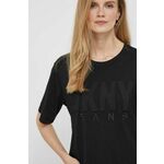 Kratka majica Dkny ženski, črna barva - črna. Kratka majica iz kolekcije Dkny, izdelana iz tanke, elastične pletenine. Model iz tkanine, ki je izjemno prijetna na otip.