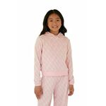 Otroški pulover Guess roza barva, s kapuco - roza. Otroški pulover s kapuco iz kolekcije Guess, izdelan iz elastične pletenine. Model iz izjemno udobne tkanine z visoko vsebnostjo viskoze.