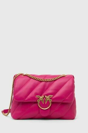 Usnjena torbica Pinko bež barva - roza. Velika torbica iz kolekcije Pinko. Model na zapenjanje