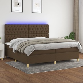 Box spring postelja z vzmetnico LED temno rjava 200x200cm blago - vidaXL - Rjava - 93