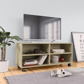 VidaXL TV omarica s kolesci sonoma hrast 90x35x35 cm iverna plošča