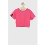 Otroška bombažna kratka majica Sisley roza barva - roza. Otroške Ohlapna kratka majica iz kolekcije Sisley. Model izdelan iz tanke, elastične pletenine. Izjemno udoben material.