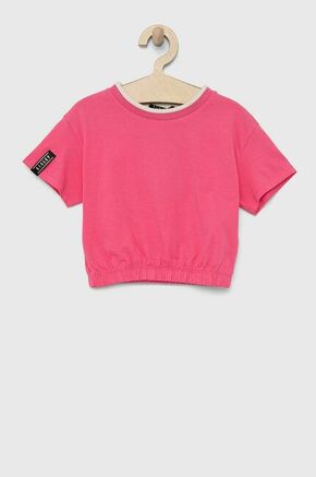 Otroška bombažna kratka majica Sisley roza barva - roza. Otroške Ohlapna kratka majica iz kolekcije Sisley. Model izdelan iz tanke