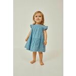 Otroška bombažna obleka zippy - modra. Obleka za dojenčke iz kolekcije zippy. Nabran model, izdelan iz enobarvne tkanine.