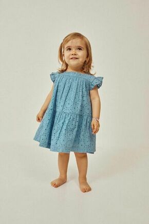 Otroška bombažna obleka zippy - modra. Obleka za dojenčke iz kolekcije zippy. Nabran model
