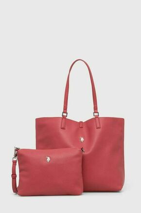 Dvostranska torba U.S. Polo Assn. rdeča barva - rdeča. Velika torbica iz kolekcije U.S. Polo Assn. Model na zapenjanje