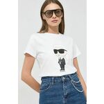Bombažna kratka majica Karl Lagerfeld ženski, bela barva - bela. Kratka majica iz kolekcije Karl Lagerfeld, izdelana iz tanke, elastične pletenine. Model iz zračne bombažne tkanine.