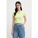 Kratka majica Hugo Blue ženska, zelena barva, 50510749 - zelena. Kratka majica iz kolekcije Hugo Blue, izdelana iz pletenine z nalepko. Model iz izjemno udobne tkanine z visoko vsebnostjo bombaža.