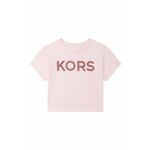 Michael Kors bombažna otroška majica - roza. T-shirt otrocih iz zbirke Michael Kors. Model narejen iz tkanine z uporabo.