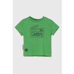Otroška bombažna kratka majica Lacoste zelena barva - zelena. Kratka majica iz kolekcije Lacoste, izdelana iz tanke, elastične pletenine. Model iz izjemno udobne bombažne tkanine.