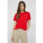 Kratka majica Tommy Hilfiger ženski, rdeča barva - rdeča. Kratka majica iz kolekcije Tommy Hilfiger. Model izdelan iz udobne pletenine. Izjemno udoben material.