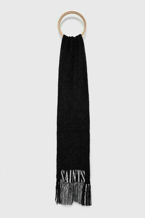 Volnen šal AllSaints črna barva - črna. Šal iz kolekcije AllSaints. Model izdelan iz vzorčaste tkanine. Izjemno mehek material.