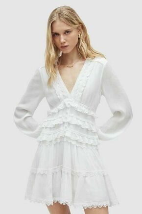 Obleka AllSaints ZORA DRESS bela barva