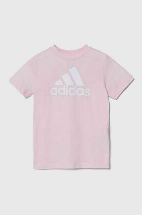 Otroška bombažna kratka majica adidas roza barva - roza. Otroške kratka majica iz kolekcije adidas. Model izdelan iz pletenine