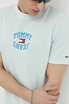 Bombažna kratka majica Tommy Jeans - modra. Lahkotna kratka majica iz kolekcije Tommy Jeans. Model izdelan iz tanke
