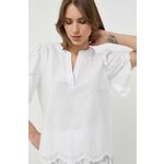 Bombažna majica Twinset ženska, bela barva - bela. Bluza iz kolekcije Twinset, izdelana iz tkanine. Model iz izjemno udobne bombažne tkanine.