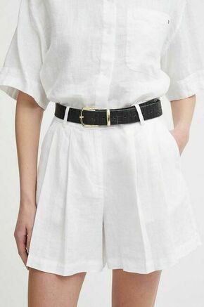 Lanene kratke hlače Sisley bela barva - bela. Kratke hlače iz kolekcije Sisley