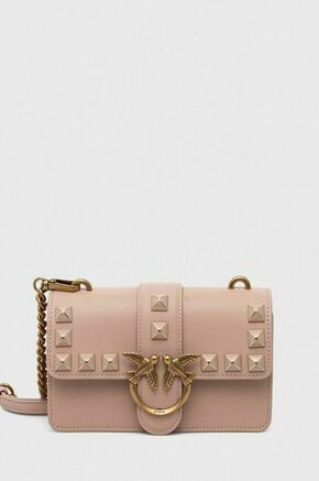 Usnjena torbica Pinko roza barva - bež. Majhna torbica iz kolekcije Pinko. Model na zapenjanje
