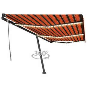 Ročno zložljiva tenda z LED lučmi 600x350 cm oranžna in rjava - vidaXL - večbarvno - 86