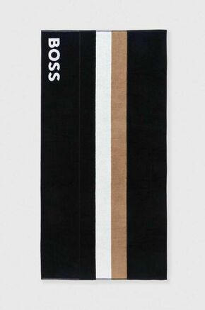 Bombažna brisača BOSS črna barva - črna. Velika brisača iz kolekcije BOSS. Model izdelan iz vzorčastega materiala frotir.