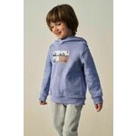 Otroški pulover Mayoral s kapuco - modra. Pulover s kapuco iz kolekcije Mayoral. Model izdelan iz pletenine s potiskom.