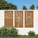 vidaXL Vrtne stenske dekoracije 3 kosi 105x55 cm corten jeklo drevo