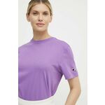 Bombažna kratka majica Champion ženska, vijolična barva, 117207 - vijolična. Kratka majica iz kolekcije Champion, izdelana iz enobarvne pletenine. Model iz izjemno udobne bombažne tkanine.