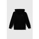 Otroški pulover Abercrombie &amp; Fitch črna barva, s kapuco - črna. Otroški pulover s kapuco iz kolekcije Abercrombie &amp; Fitch, izdelan iz elastične pletenine. Model iz izjemno udobne tkanine z visoko vsebnostjo bombaža.